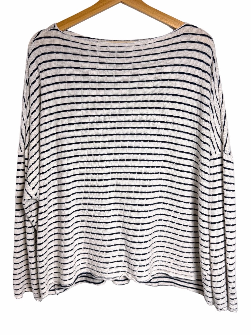 Cut Loose Striped Boatneck Boxy Pullover Pocket Top Made USA Navy Oversized - Picture 3 of 11